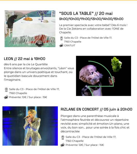 Programmation du Centre culturel de Chapelle.