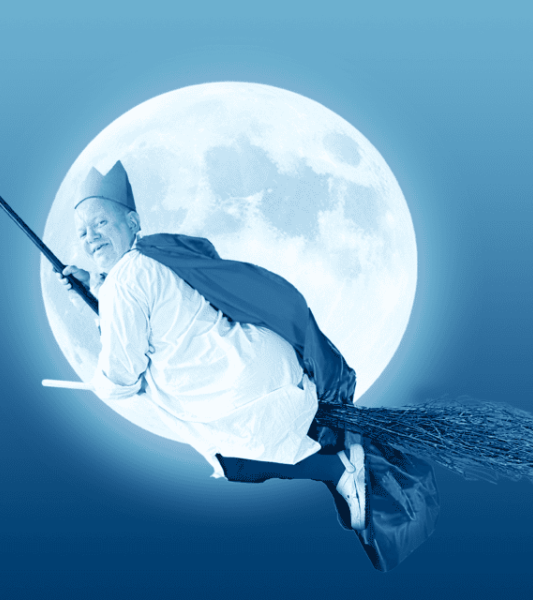 un homme sur un bamlai volant