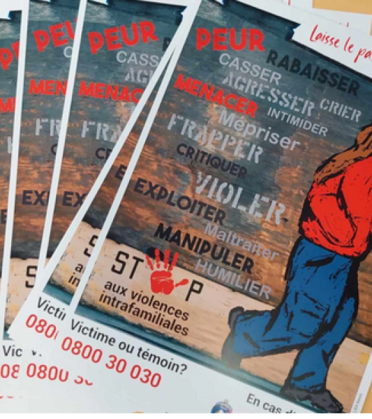 Alexis Langellier, élève diplomé en juin 2024 de la section "Complément en techniques publicitaires du Lycée provincial d'enseignement technique du Hainaut (LPETH) de Saint-Ghislain, a réalisé l'affiche de la campagne "Stop aux violences intrafamiliales" de la Police Boraine. 