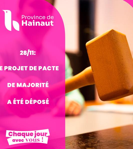 Ce jeudi 28 novembre 2024, le projet de pacte de majorité de la Province de Hainaut a officiellement été remis entre les mains du Directeur général provincial, Sylvain Uystpruyst, marquant une étape importante pour l’Institution. 